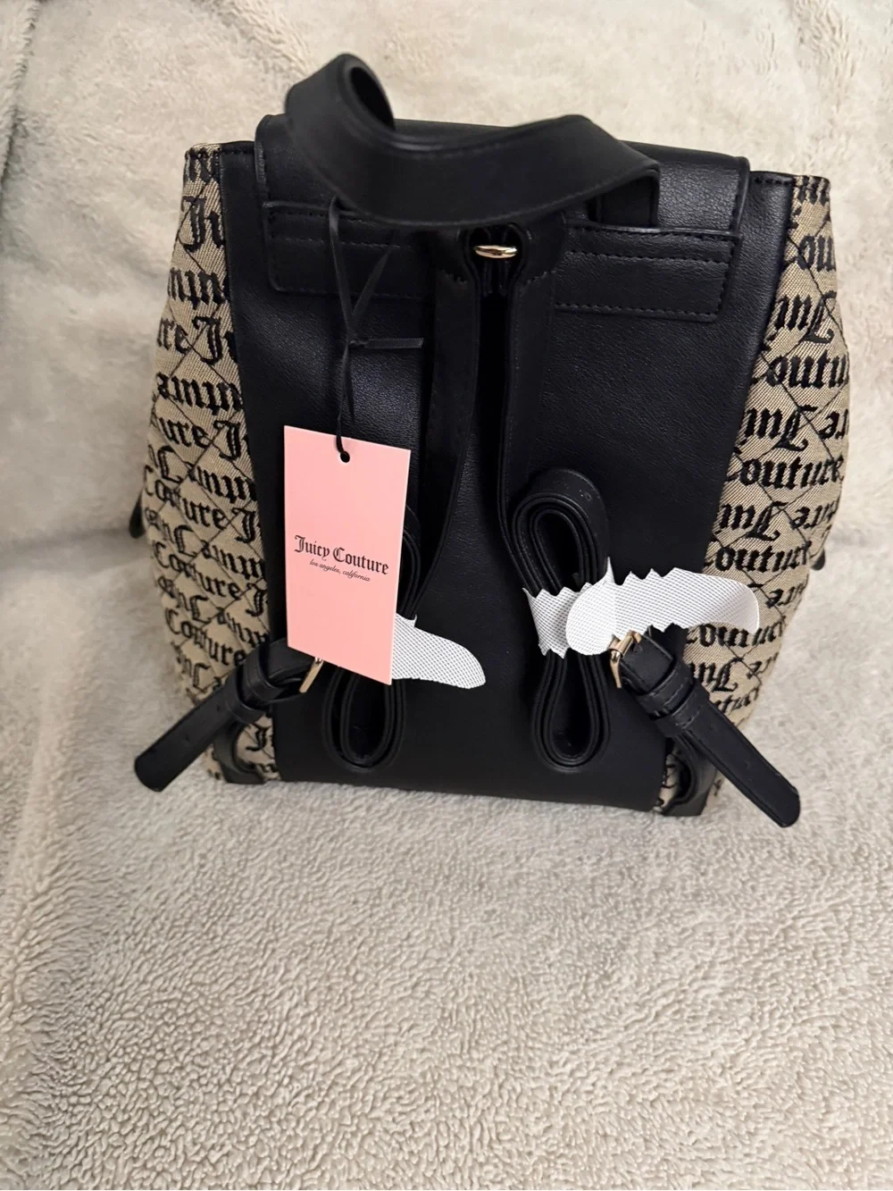 Juicy Couture Black & Beige Logo Canvas Backpack